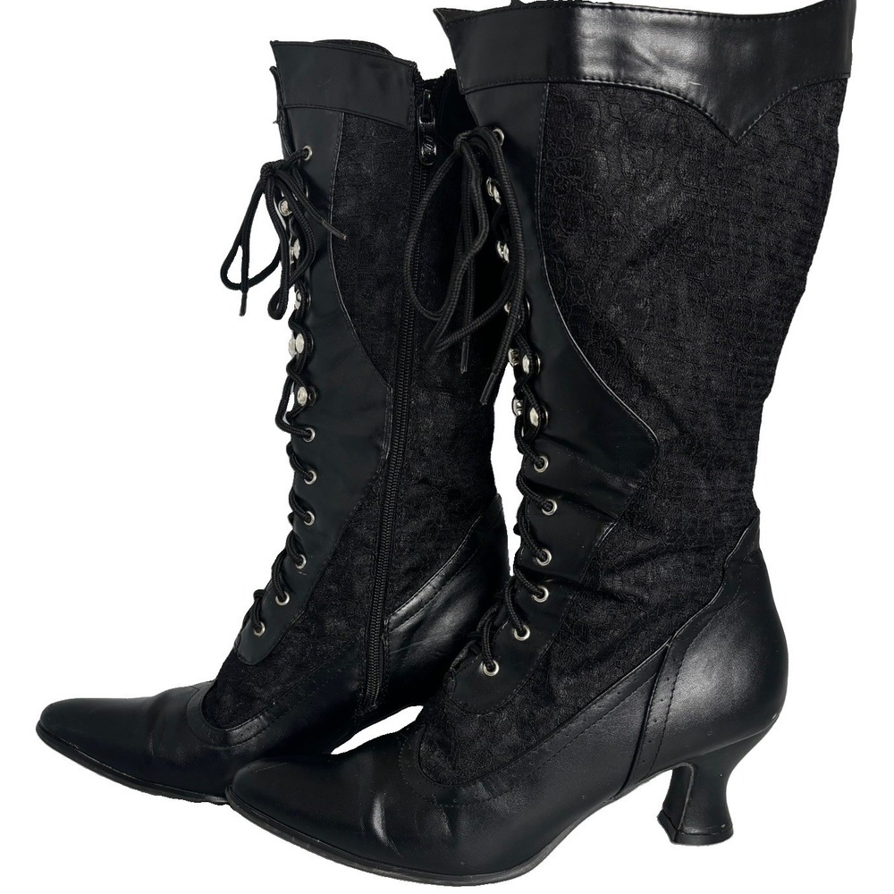 Ellie Rebecca Boot Black Lace Up 10 Spool Heel Witchy Whimsigoth Dark Romantic - Picture 3 of 16